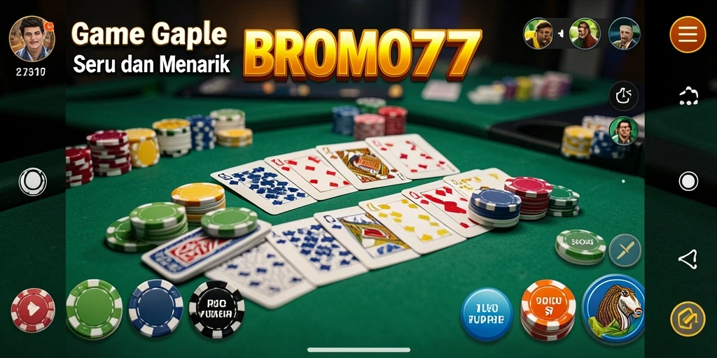 Tampilan gameplay seru dalam BROMO77, bermain Gaple bersama teman.