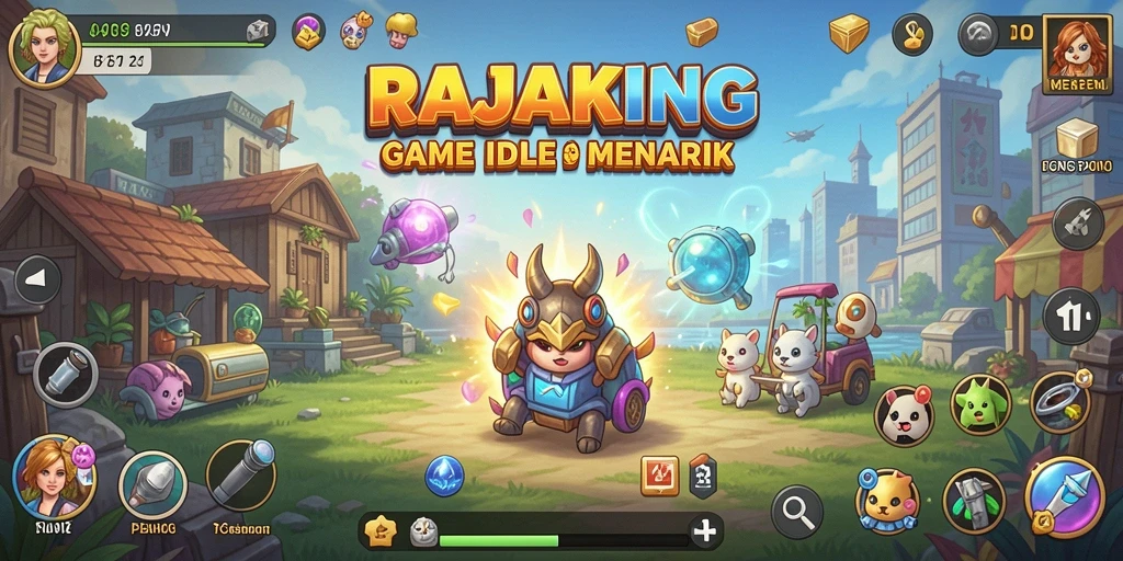 Tampilan gameplay Idle yang menarik dan penuh warna di RAJAKING.